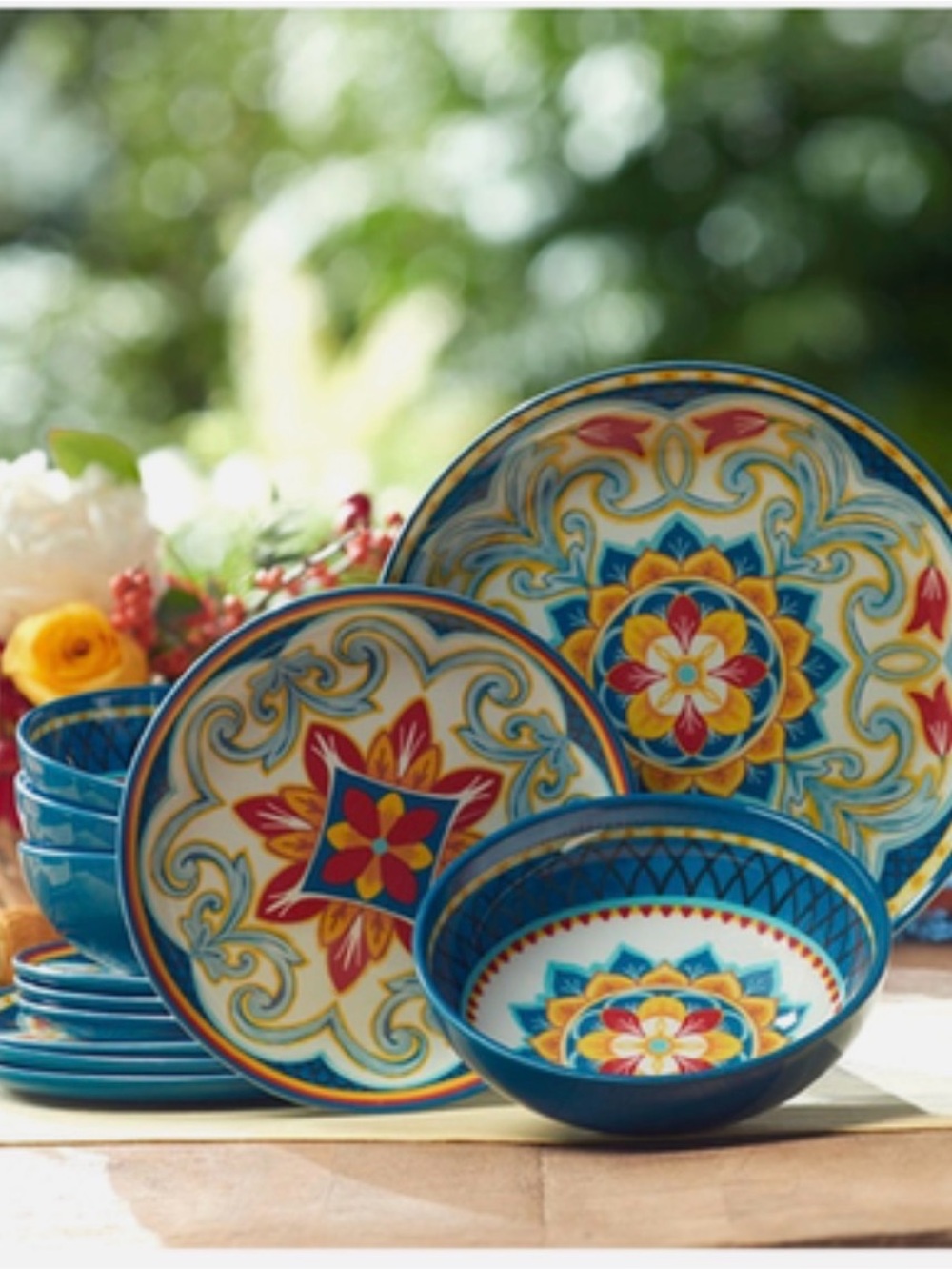 Princess House Mediterranean Floral Dinnerware Set - Blue, Yellow, Red